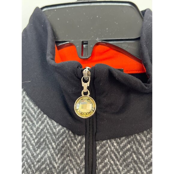 Golfino Herringbone Grey/Black Long‎ Sleeve 3/4-Zip Top With Orange Accents 10 - Picture 7 of 9